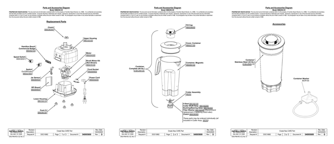 Diagram Diagram and Parts List for HBB250-CE  Hamilton Beach Blender